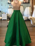 A-Line/Princess Sleeveless Floor-Length Halter Beading Satin Dresses TPP0002633