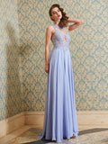 A-Line/Princess Scoop Sleeveless Floor-Length Applique Chiffon Dresses TPP0002687