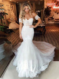 Trumpet/Mermaid Tulle Sweetheart Sleeveless Applique Sweep/Brush Train Wedding Dresses TPP0006781