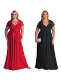 A-Line/Princess Short Sleeves V-neck Floor-Length Lace Chiffon Plus Size Dresses TPP0003786