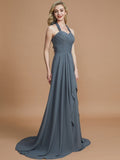 A-Line/Princess Halter Sleeveless Chiffon Sweep/Brush Train Bridesmaid Dresses TPP0005446