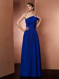 A-Line/Princess One-Shoulder Sleeveless Pleats Long Chiffon Dresses TPP0003973