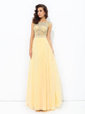 A-line/Princess Bateau Beading Sleeveless Long Chiffon Dresses TPP0003319