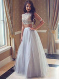 A-Line/Princess Bateau Sleeveless Tulle Floor-Length Beading Two Piece Dresses TPP0002140