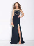 A-Line/Princess Jewel Beading Sleeveless Long Chiffon Dresses TPP0009224