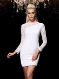 Sheath/Column Scoop Lace Long Sleeves Short Elastic Woven Satin Cocktail Dresses TPP0008462