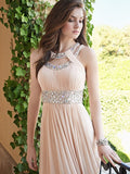 A-Line/Princess Bateau Beading Sleeveless Chiffon Floor-Length Dresses TPP0002012