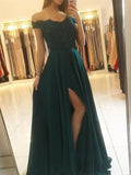 A-Line/Princess Off-the-Shoulder Sleeveless Floor-Length Beading Chiffon Dresses TPP0002364