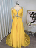 A-Line/Princess Chiffon Beading Straps Sleeveless Sweep/Brush Train Dresses TPP0004757