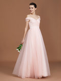 A-Line/Princess Short Sleeves Lace Spaghetti Straps Ruched Sweetheart Floor-Length Tulle Bridesmaid Dresses TPP0005826