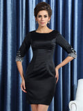 Sheath/Column Square Beading 1/2 Sleeves Short Satin Mother of the Bride Dresses TPP0007414