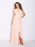 A-Line/Princess High Neck Ruffles Sleeveless Long Chiffon Dresses TPP0003511