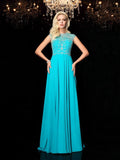 A-Line/Princess Jewel Lace Short Sleeves Long Chiffon Dresses TPP0003888