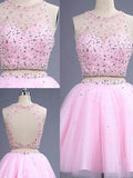 A-Line/Princess Sleeveless Scoop Short/Mini Beading Tulle Two Piece Dresses TPP0002387