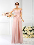 A-Line/Princess Spaghetti Straps Pleats Sleeveless Long Chiffon Bridesmaid Dresses TPP0005293