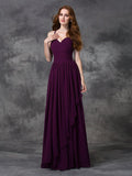 A-line/Princess Spaghetti Straps Sleeveless Long Ruffles Chiffon Bridesmaid Dresses TPP0005431