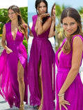 A-Line/Princess Floor-Length Chiffon Sleeveless V-neck Bridesmaid Dresses TPP0005034