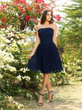 A-Line/Princess Strapless Pleats Sleeveless Short Chiffon Bridesmaid Dresses TPP0005323