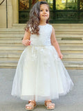 A-Line/Princess Tulle Lace Scoop Sleeveless Ankle-Length Flower Girl Dresses TPP0007499