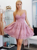 A-Line/Princess Sleeveless Spaghetti Straps Lace Beading Short/Mini Dresses TPP0008529