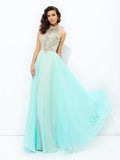 A-line/Princess Jewel Beading Sleeveless Long Chiffon Dresses TPP0002298