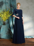 A-Line/Princess Bateau Beading 1/2 Sleeves Long Chiffon Mother of the Bride Dresses TPP0007338