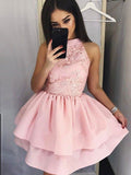 A-Line/Princess Lace Jewel Sleeveless Satin Short/Mini Dresses TPP0008578