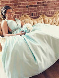 A-Line/Princess Straps Sleeveless Beading Sweep/Brush Train Satin Plus Size Dresses TPP0002751