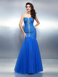 Trumpet/Mermaid Sweetheart Rhinestone Sleeveless Long Satin Dresses TPP0004232