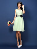 A-Line/Princess Bateau Pleats Sleeveless Short Chiffon Bridesmaid Dresses TPP0005550