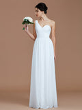 A-Line/Princess One-Shoulder Sleeveless Ruched Floor-Length Chiffon Bridesmaid Dresses TPP0005033