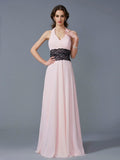 A-Line/Princess Halter Sleeveless Applique Long Chiffon Dresses TPP0003981