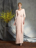 Sheath/Column V-neck Hand-Made Flower 3/4 Sleeves Long Chiffon Mother of the Bride Dresses TPP0007053