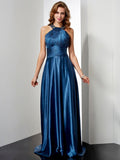 A-Line/Princess Halter Sleeveless Ruffles Long Elastic Woven Satin Dresses TPP0003218