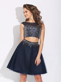 A-Line/Princess Bateau Beading Sleeveless Short Net Two Piece Dresses TPP0003631