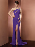 A-Line/Princess One-Shoulder Sleeveless Beading Long Chiffon Dresses TPP0003231