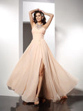 A-Line/Princess Jewel Ruffles Sleeveless Long Chiffon Dresses TPP0002573