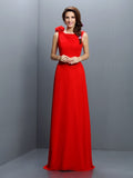 A-Line/Princess Bateau Hand-Made Flower Sleeveless Long Chiffon Bridesmaid Dresses TPP0005638