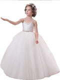 Ball Gown Sleeveless Spaghetti Straps Sash/Ribbon/Belt Floor-Length Tulle Flower Girl Dresses TPP0007672