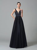 A-Line/Princess Straps Beading Sleeveless Long Taffeta Dresses TPP0003008