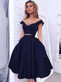 A-Line/Princess Off-the-Shoulder Sleeveless Tea-Length Satin Two Piece Dresses TPP0007952