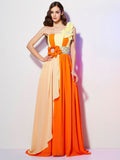 A-Line/Princess One-Shoulder Sleeveless Beading Long Chiffon Dresses TPP0004125