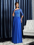 A-Line/Princess Bateau Beading 1/2 Sleeves Long Chiffon Mother of the Bride Dresses TPP0007228