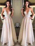 A-Line/Princess Spaghetti Straps Sleeveless Sweep/Brush Train Applique Chiffon Dresses TPP0002085