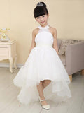 A-line/Princess High Neck Sleeveless Beading High Low Organza Flower Girl Dresses TPP0007538