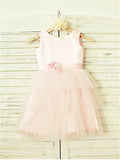 A-line/Princess Scoop Sleeveless Hand-made Flower Tea-Length Tulle Flower Girl Dresses TPP0007848