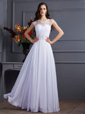 A-Line/Princess Bateau Short Sleeves Beading Long Chiffon Dresses TPP0002264