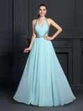 A-Line/Princess Halter Beading Sleeveless Long Chiffon Dresses TPP0003985