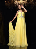 A-Line/Princess Straps Beading Sleeveless Long Chiffon Dresses TPP0002576