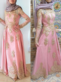 A-Line/Princess Long Sleeves Scoop Floor-Length Applique Tulle Muslim Dresses TPP0004631